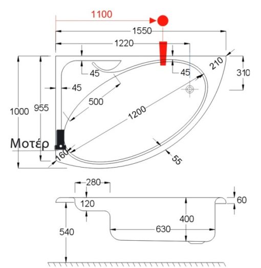 Μπανιέρα DOVE 155x95 CARRON - Image 2