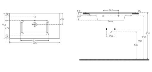 Νιπτήρας Επικαθήμενος 91,5χ46.5εκ FLAT 36090-300 BIANCO CERAMICA - Image 2