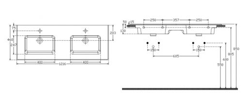 Νιπτήρας Επικαθήμενος 121,6χ46εκ FLAT 36120-300 BIANCO CERAMICA - Image 2