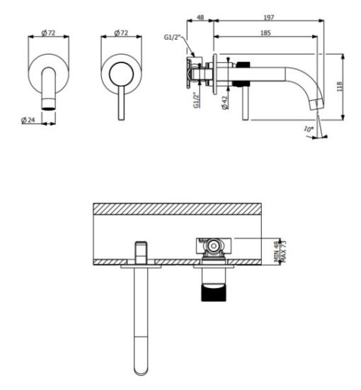Μπαταρία νιπτήρος εντοιχισμού 2 οπών INDUSTRIAL 512045-100 ARMANDO VICARIO - Image 2