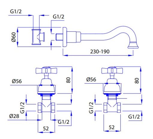 Μπαταρία Νιπτήρος εντοιχισμού PRINCETON bronze 869-220 BUGNATESE - Image 2