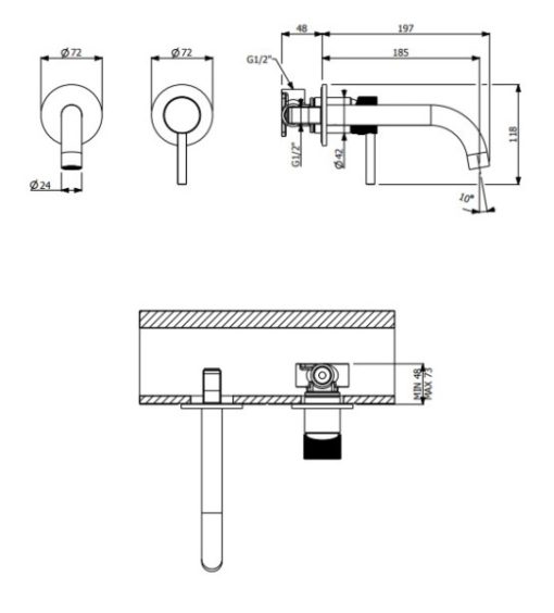 Μπαταρία νιπτήρος εντοιχισμού 2 οπών INDUSTRIAL INOX FINISH 512045-110 ARMANDO VICARIO - Image 2
