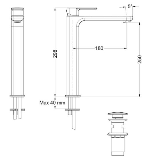 Μπαταρία Νιπτήρος Υψηλή QUADRA INOX FINISH 144309P-110 EURORAMA - Image 2