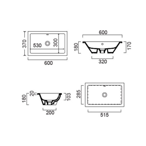 Νιπτήρας KUBE 60 x 37 Yποκαθήμενος GSI - Image 2